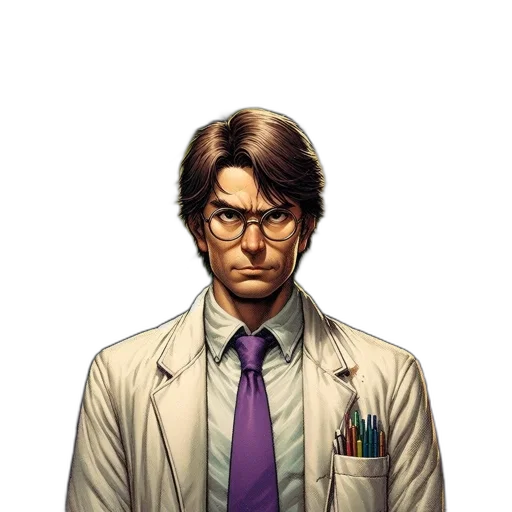 staff, face, jacket, comic book art transparent PNG cut-out
