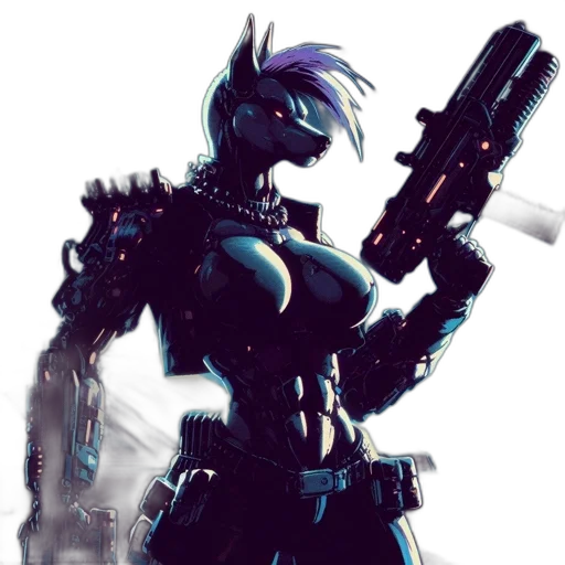 robot, weapon, staff, cyberpunk transparent PNG cut-out