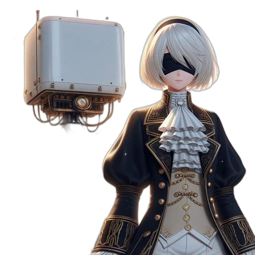 jacket, robot, weapon, staff transparent PNG cut-out