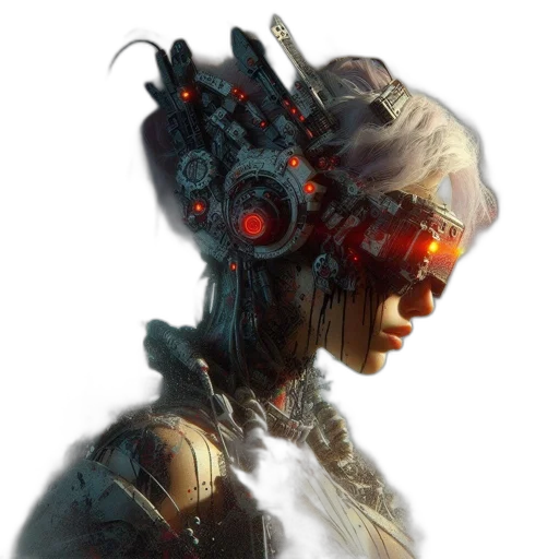 robot, face, weapon, cyberpunk transparent PNG cut-out