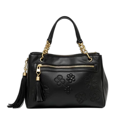black, leather, handbag, gold transparent PNG cut-out