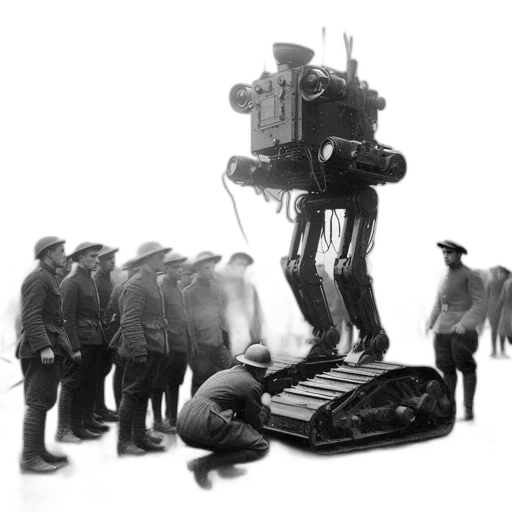 robot, weapon, staff, jacket transparent PNG cut-out