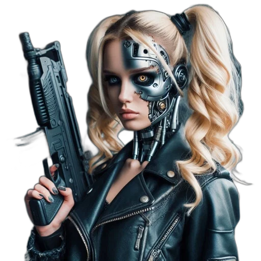 robot, weapon, mask, jacket transparent PNG cut-out