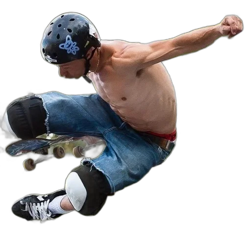 photorealistic, shirtless, skateboarder, wearing transparent PNG cut-out