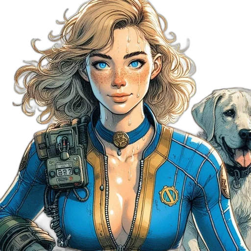 comic book art, concept art, blue, female transparent PNG cut-out