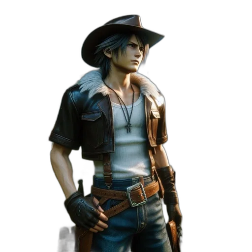 hat, jacket, staff, weapon transparent PNG cut-out