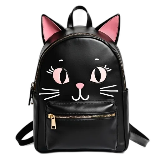 black, leather, backpack, cute transparent PNG cut-out