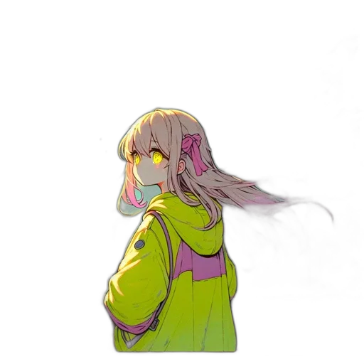 jacket, staff, hair, creature transparent PNG cut-out