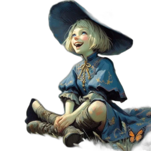 dress, hat, face, staff transparent PNG cut-out
