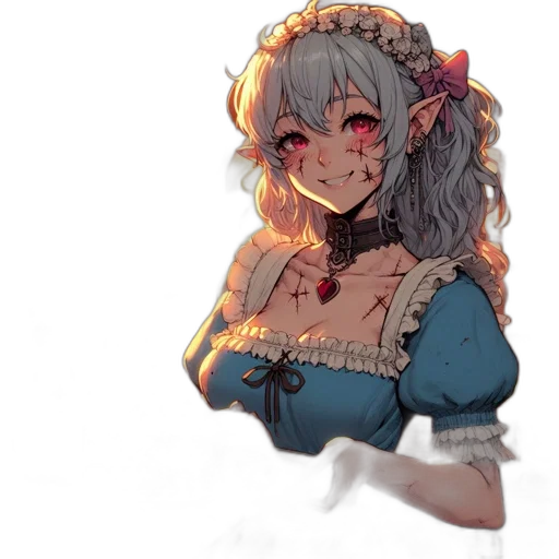dress, staff, creature, flower transparent PNG cut-out