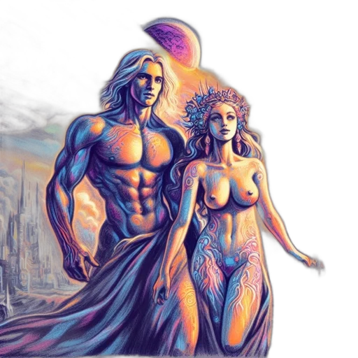 fantasy art, concept art, comic book art, vaporwave transparent PNG cut-out