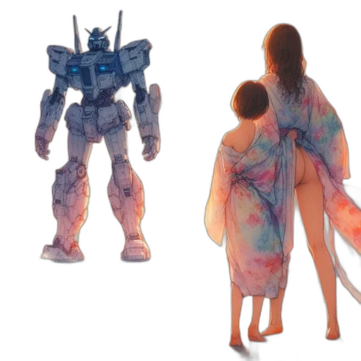 robot, dress, concept art, vaporwave transparent PNG cut-out
