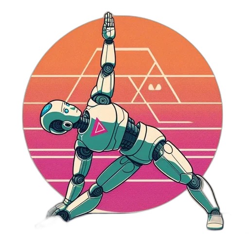 robot, staff, cyberpunk, vaporwave transparent PNG cut-out