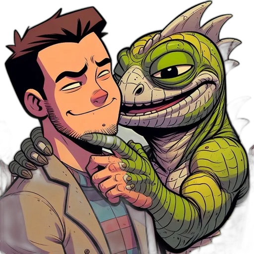 comic book art, concept art, cartoon, two transparent PNG cut-out