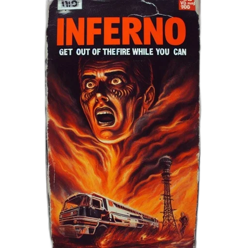 comic book art, fire, vhs, cover transparent PNG cut-out