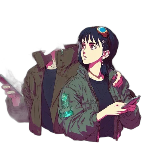 jacket, weapon, cyberpunk, vaporwave transparent PNG cut-out