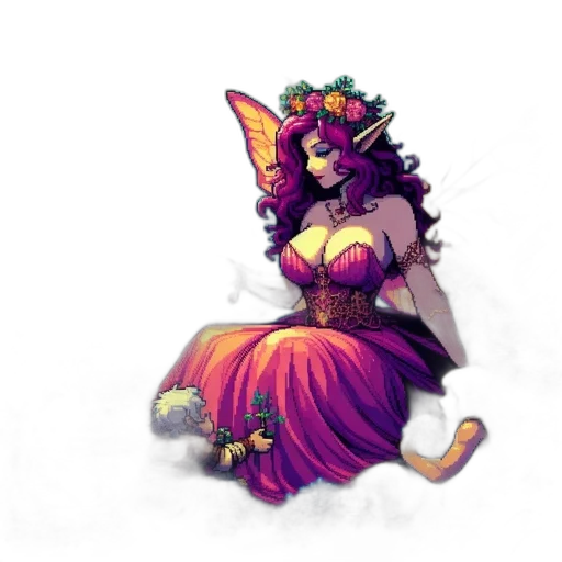 dress, flower, crown, fantasy art transparent PNG cut-out