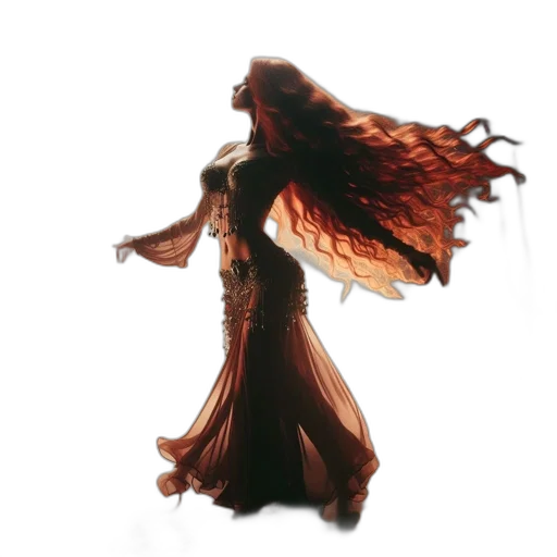 dress, hair, staff, creature transparent PNG cut-out