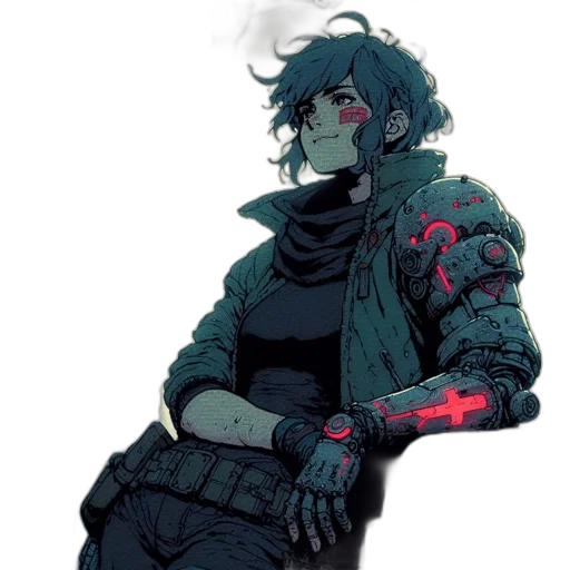 jacket, robot, weapon, mask transparent PNG cut-out