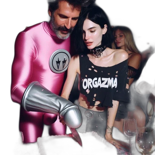 robot, vaporwave, outer space, pink-costumed transparent PNG cut-out