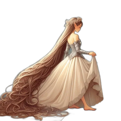 dress, hair, crown, concept art transparent PNG cut-out