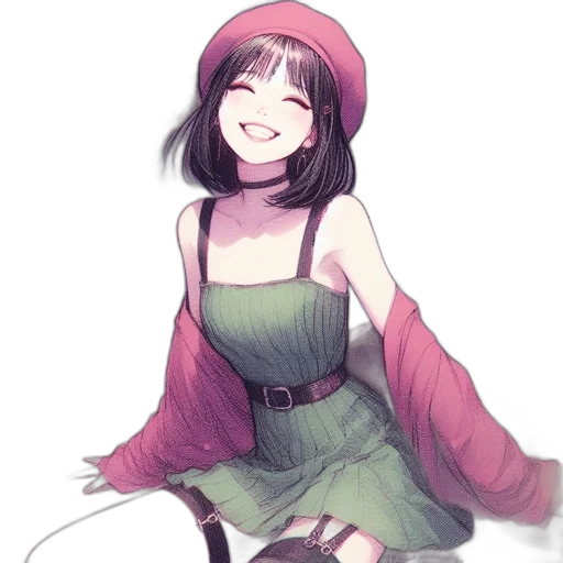 dress, hat, flower, staff transparent PNG cut-out