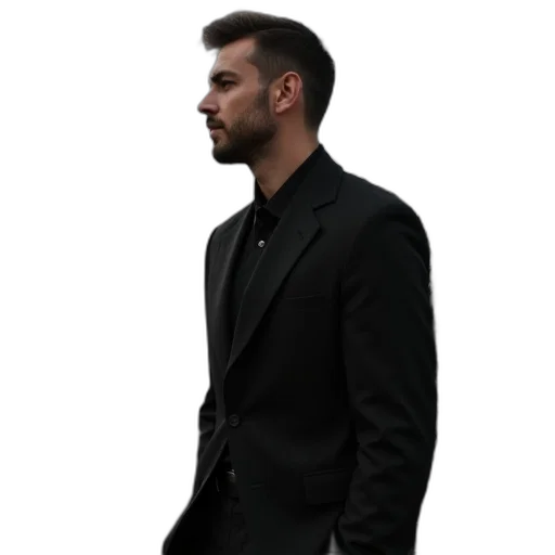 jacket, staff, face, photorealistic transparent PNG cut-out