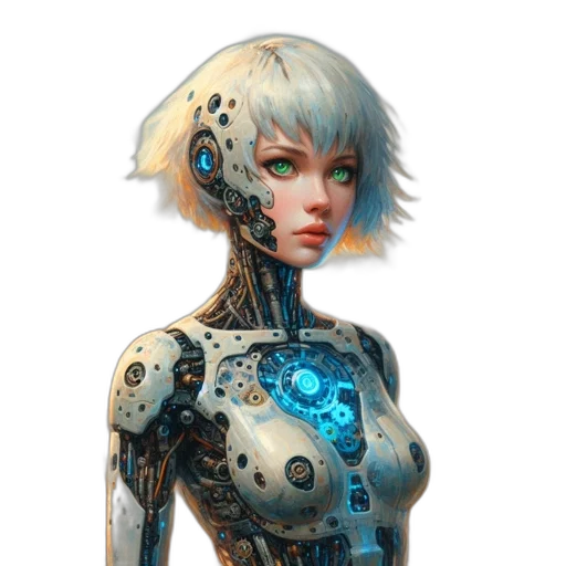 robot, dress, face, cyberpunk transparent PNG cut-out