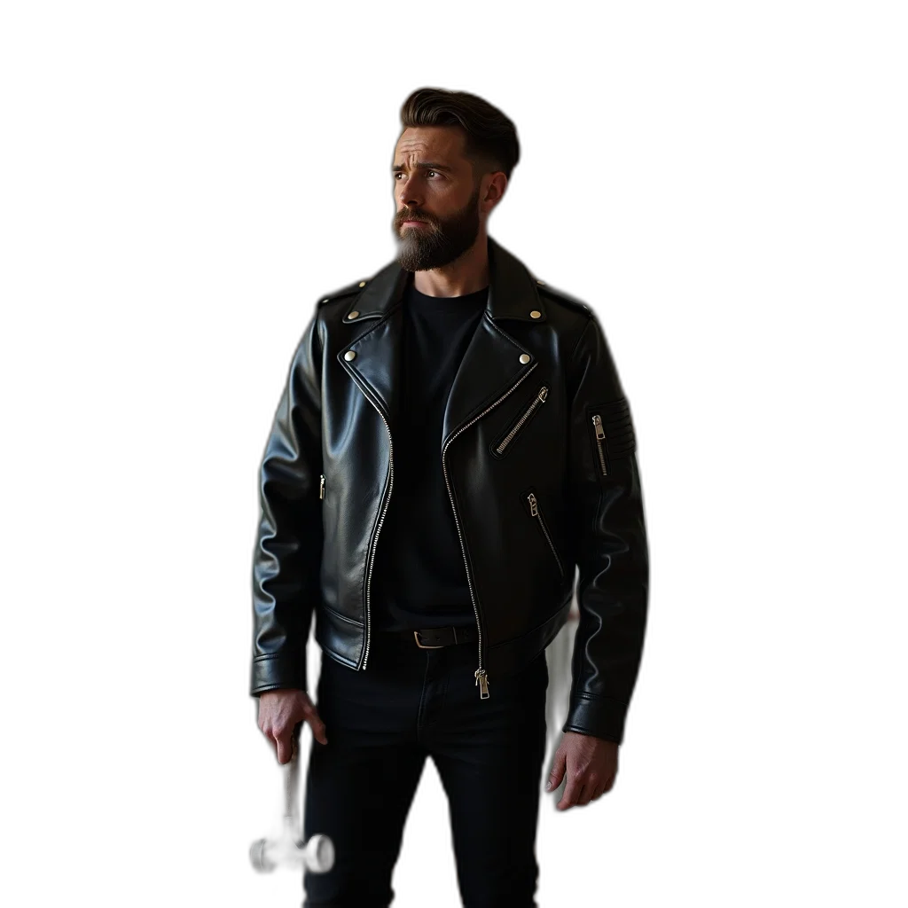 jacket, staff, face, weapon transparent PNG cut-out