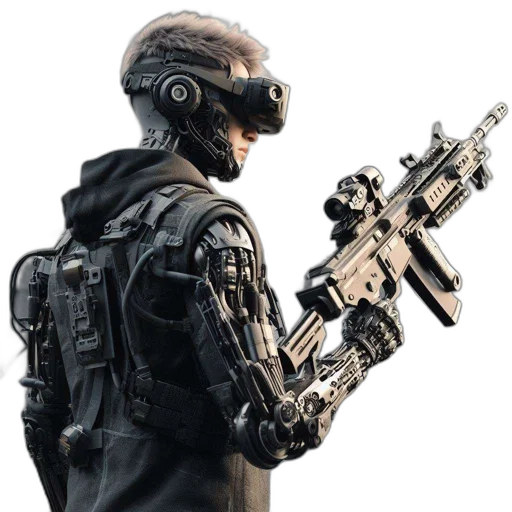 robot, weapon, jacket, concept art transparent PNG cut-out