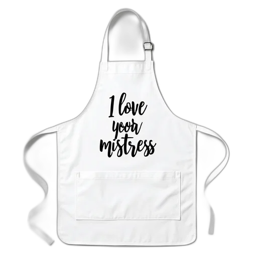 white, apron, black, text transparent PNG cut-out