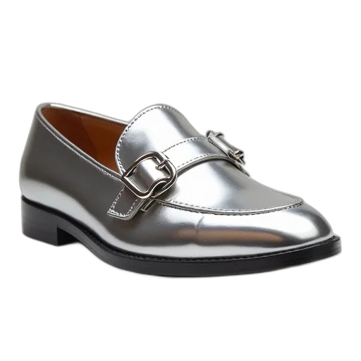 shoes, silver, loafer, buckles transparent PNG cut-out