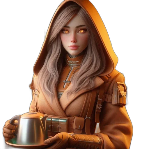 jacket, staff, robot, fantasy art transparent PNG cut-out