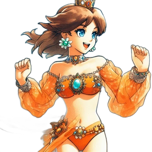 dress, jewelry, crown, staff transparent PNG cut-out