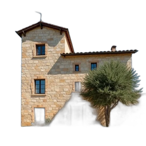 building, tree, 3d render, photorealistic transparent PNG cut-out