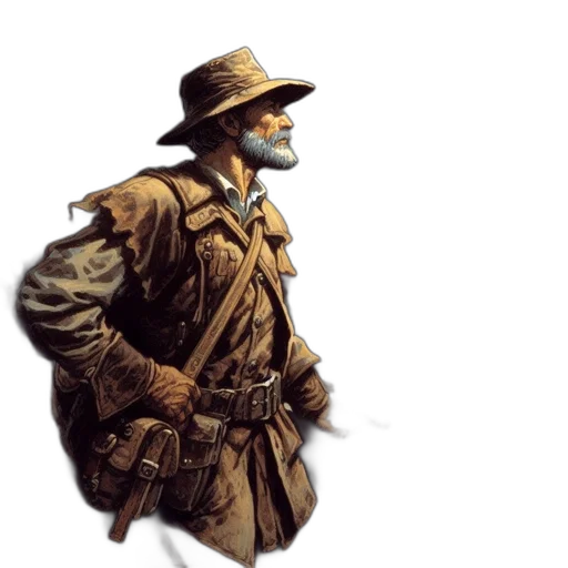 jacket, hat, weapon, staff transparent PNG cut-out