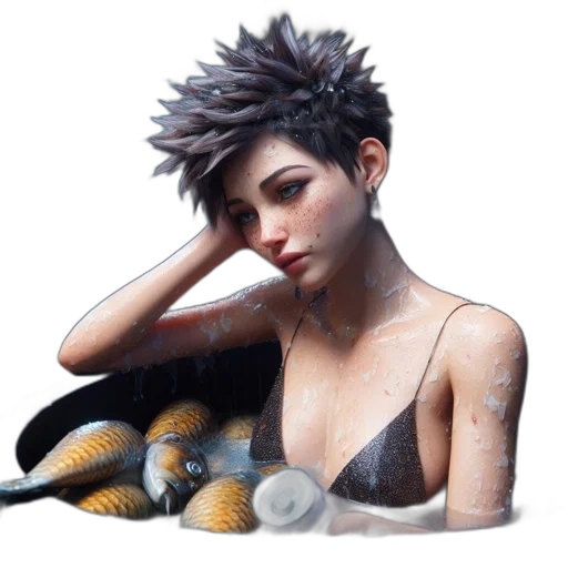 hair, jewelry, creature, photorealistic transparent PNG cut-out