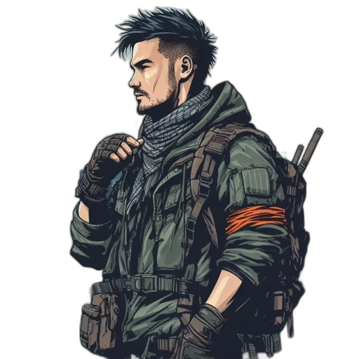 jacket, weapon, concept art, cyberpunk transparent PNG cut-out
