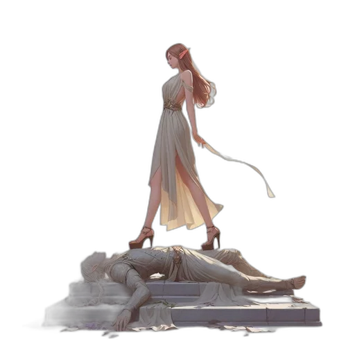 dress, creature, sword, staff transparent PNG cut-out