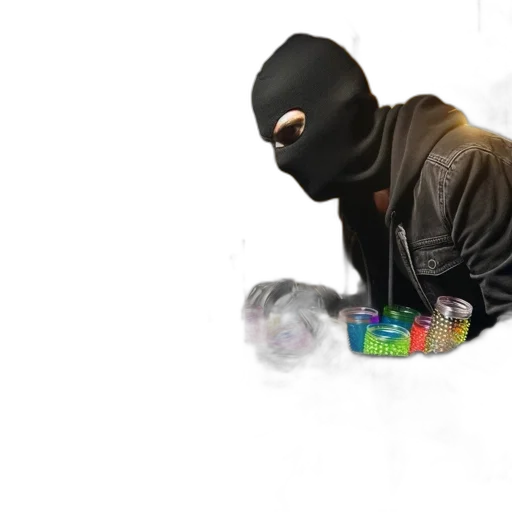 jacket, bottle, mask, weapon transparent PNG cut-out