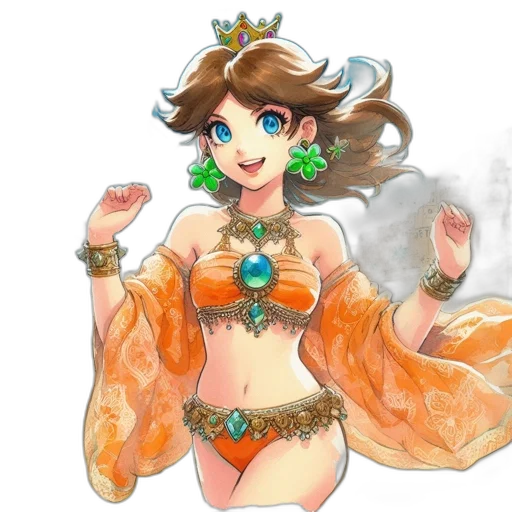 dress, jewelry, crown, staff transparent PNG cut-out