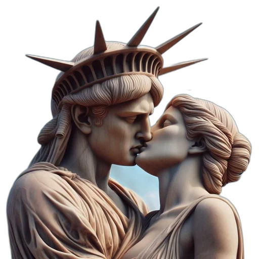 photorealistic, two, statues, one transparent PNG cut-out