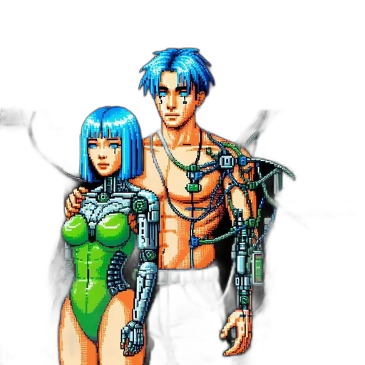 robot, pixel art, concept art, cyberpunk transparent PNG cut-out