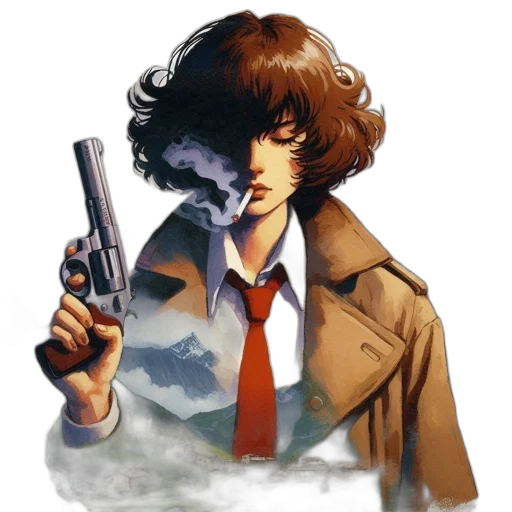 jacket, weapon, face, comic book art transparent PNG cut-out