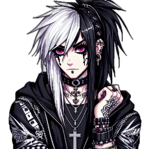 jewelry, jacket, staff, pixel art transparent PNG cut-out