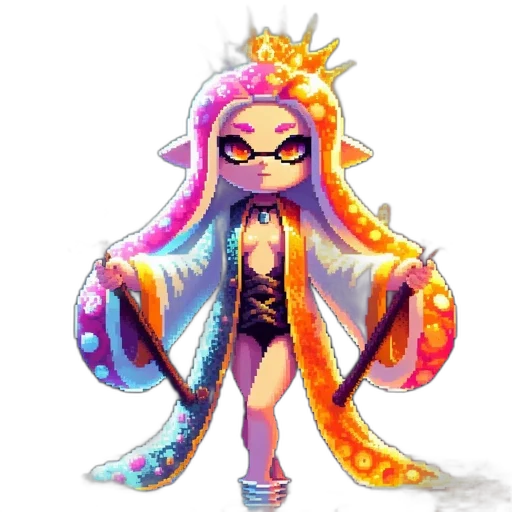 dress, crown, staff, pixel art transparent PNG cut-out