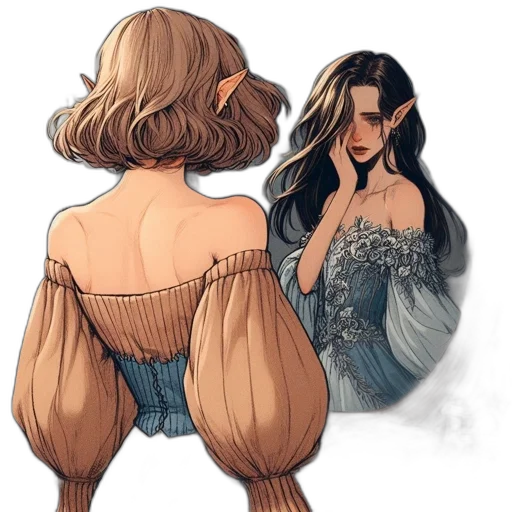 dress, hair, concept art, watercolor transparent PNG cut-out