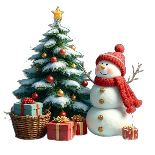 3d render, photorealistic, snow, snowman transparent PNG cut-out