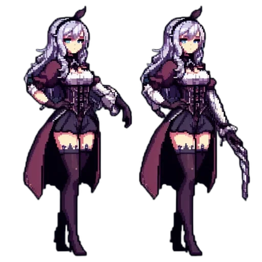 dress, weapon, staff, pixel art transparent PNG cut-out