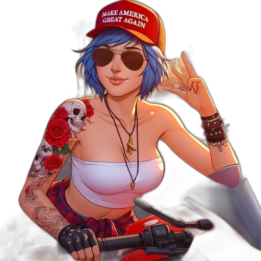 weapon, hat, cyberpunk, cartoon transparent PNG cut-out